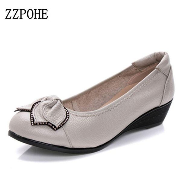 

zzpohe spring autumn fashion woman singles shoes leather soft soled mother high heels shoes comfortable women plus size, Black