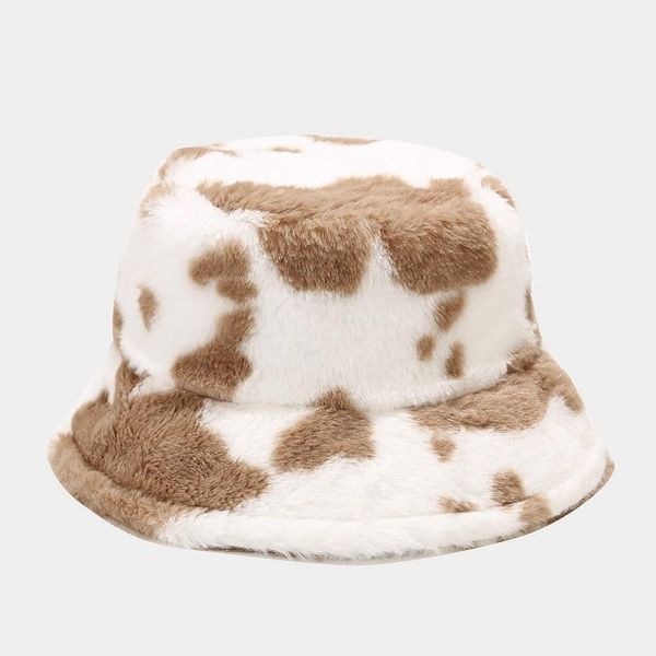 

wide brim hats winter cow leopard print faux fur plush bucket for women outdoor warm hat soft velvet fisherman cap lady fashion panama, Blue;gray