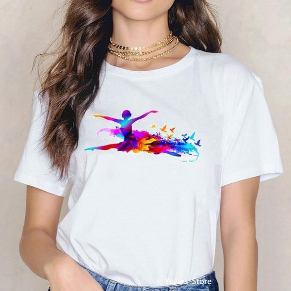 

watercolor jump dancer print vogue t shirt femme custom tshirt women cute summer female white t-shirt dance lover gift tee