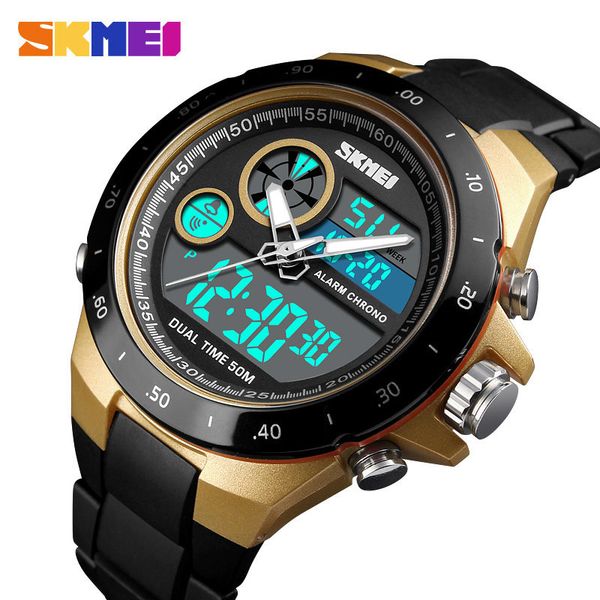 

skmei outdoor sports watch men fashion digital wristwatch dual display pu strap waterproof clock male relogio masculino 1429, Slivery;brown