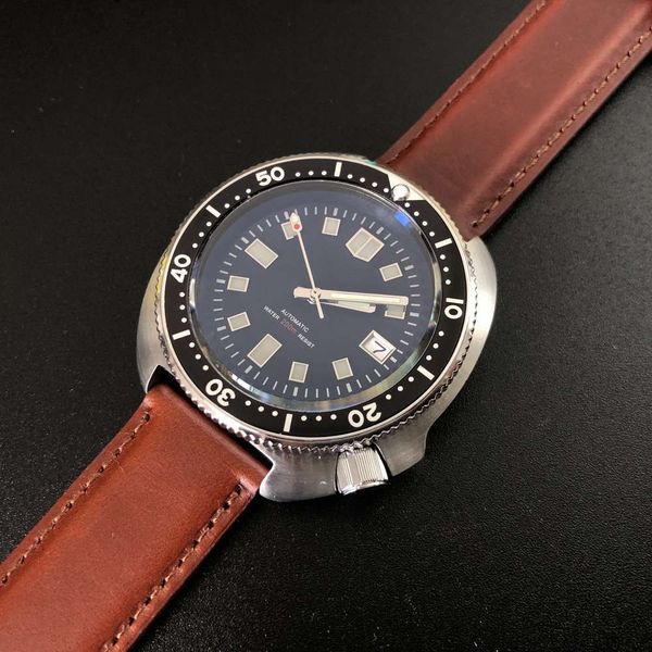 

6015 classic 200m abalone diving watch water ghost men's mechanical luminous sports waterproof watch, Slivery;brown