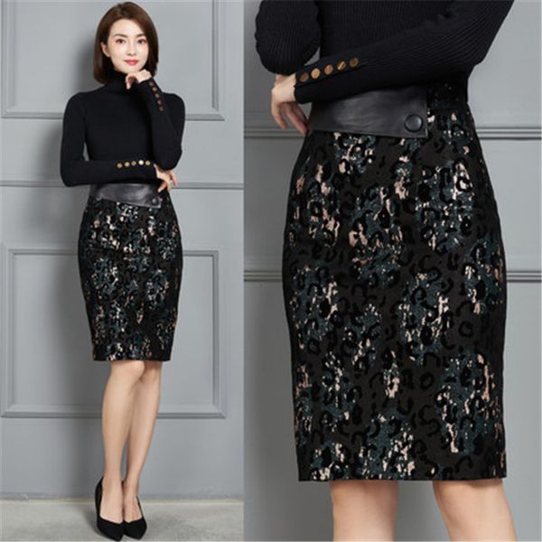 

2021 new fashion genuine real sheep leather skirt k12, Black