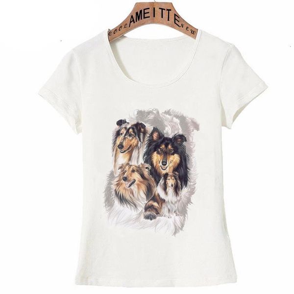 

white casual women short sleeve shetland the sheepdog collie dog print t-shirt fashion female hip hop cute girl tee shirt
