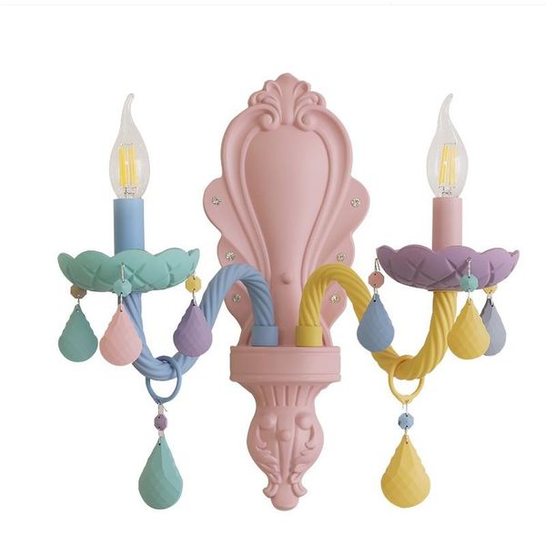 

modern wall lamp children's room wall sconce macaron cartoon bedside lamp girl room colorful crystal light home lighting