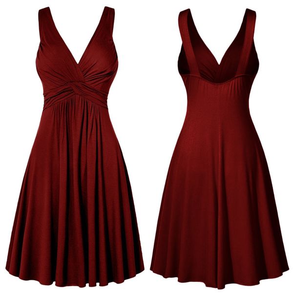 

plus size xl-5xl women's v-neck dress ball gown retro sling pleated slim flare female party dresses vestidos de fiesta de noche y0118, Black;gray