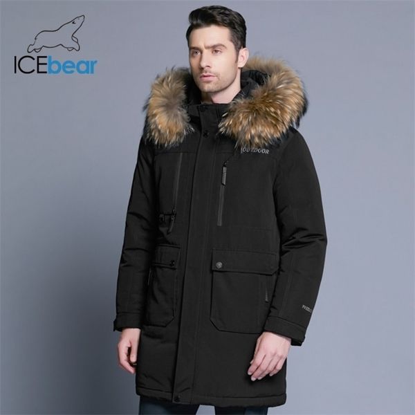 IceBear novo inverno homens para baixo jaqueta de alta qualidade chapéu destacável macho jaquetas grossas quentes pele colar roupa mwy18963d 201111
