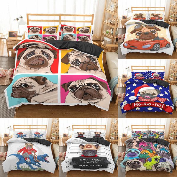 Homesky Dos Desenhos Animados Pug Dog Devet Cobertura Conjunto Cute Bedding Animal Set Kids Cama Roupa Rainha Rei Conformador Conjuntos de Cama LJ201127