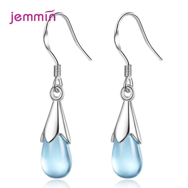 

hoop & huggie quite lovely sky blue water drop shape pendant earrings genuine 925 sterling silver earring for women wedding jewelry, Golden;silver