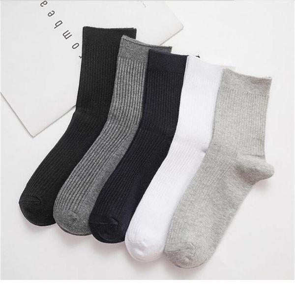 

autumn and winter socks double needle craft vertical strip socks men's tube all-match solid color cotton men bbyijc, Black