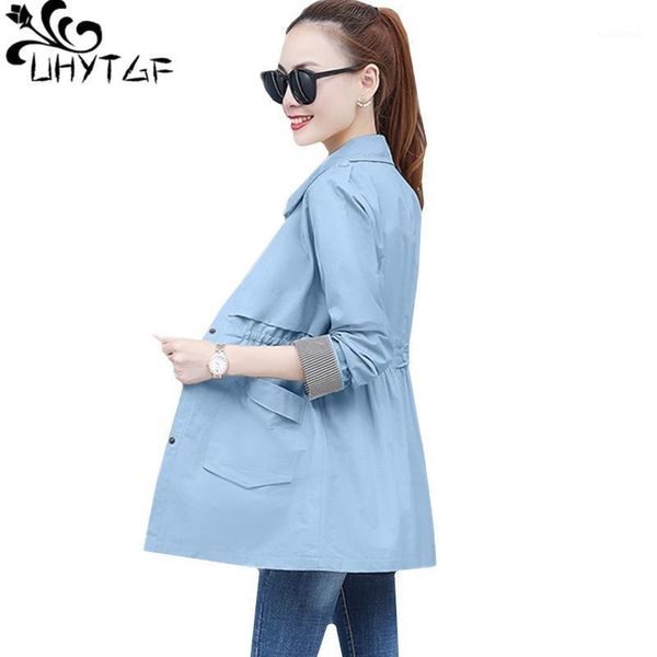 

uhytgf trench coat for women single-breasted spring autumn coat women pure color casual short thin plus size windbreaker 3981, Tan;black
