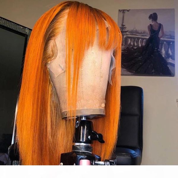 

orange ginger blonde lace front human hair wigs short bob bands straight 150 density remy pre pluck brazilian highlight, Black;brown