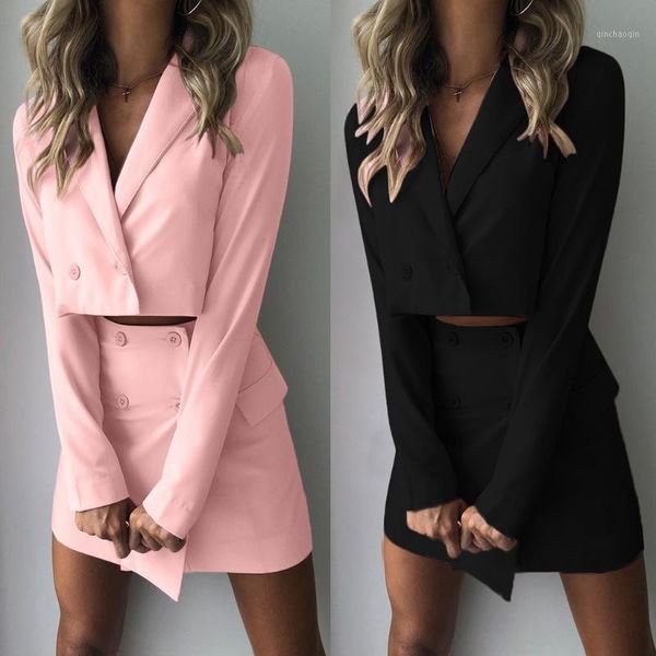 

gym clothing women 2021 two piece suit short jacket autumn casual long sleeve basic +package hipslim fit coat high waist skirt1, White;black