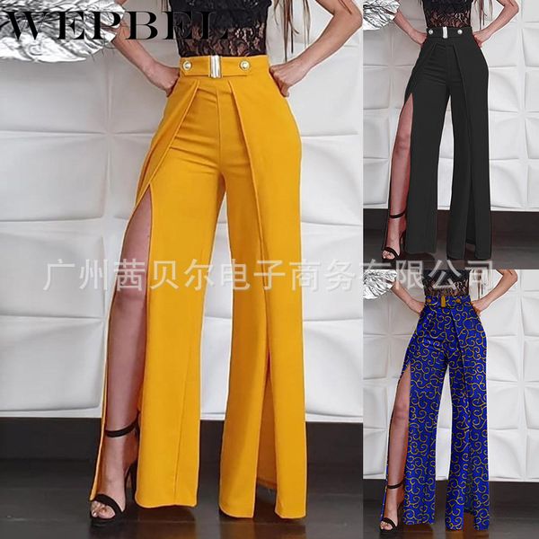 

long flare pants women korean streetwear high waist split trousers lady casual split bell bottom pants q1210, Black;white