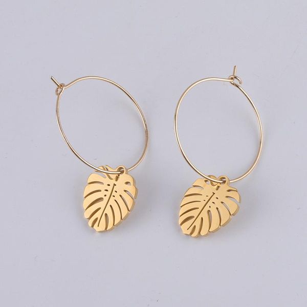 

gold saineless steel palm leans серьги простое полые листья модные серьги для отправки подарков подруги, Golden;silver