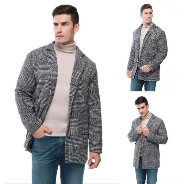 

outdoor jackets&hoodies men's overcoat men casual winter fashion hounstooth gentlemen long coat jacket outwear mens b, Blue;black