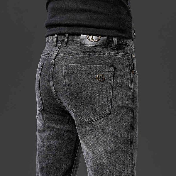 g Double Straight Marke Herrenbekleidung Koreanische Jeans Slim Fit Small Foot Trend Dunkelgraue elastische Baumwollhose