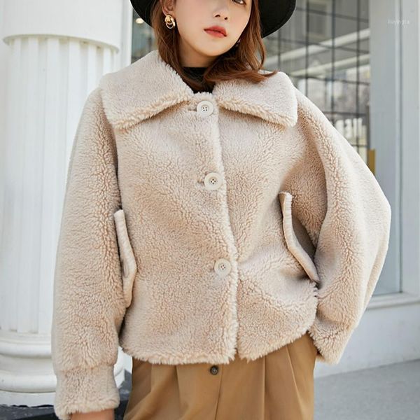 

real fur coat autumn winter coat women clothes 2019 korean vintage wool jacket sheep shearling women manteau femme zt37021, Black
