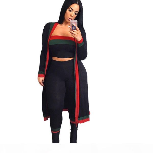 

women striped 3 piece set fashion long outwear cloak 2 piece mini strapless pants outfits plus size spring clothing overall s-3xl, White