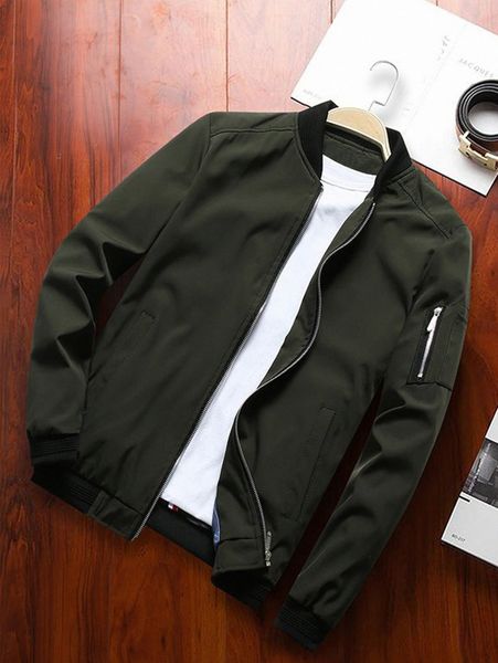 

men solid zip up bomber jacket z7os#, Black;brown