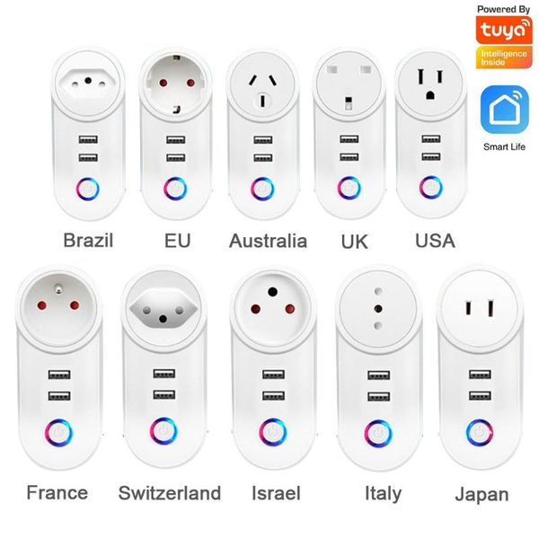

tuya smart life app 100-240vac wireless 2.4g wifi socket general power energy saving with 1a 2a usb port eu type alex and google