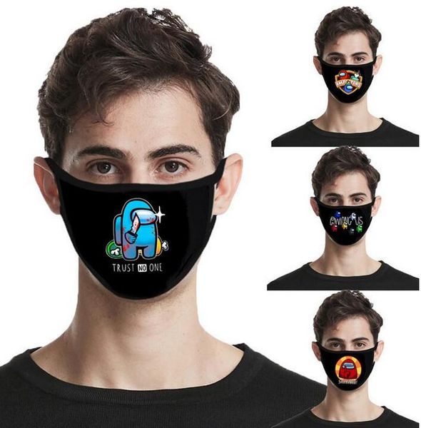 

among us dust-proof sunscreen fashion designer face masks men and women warm 3d printing cartoon mouth masks black cotton facemask