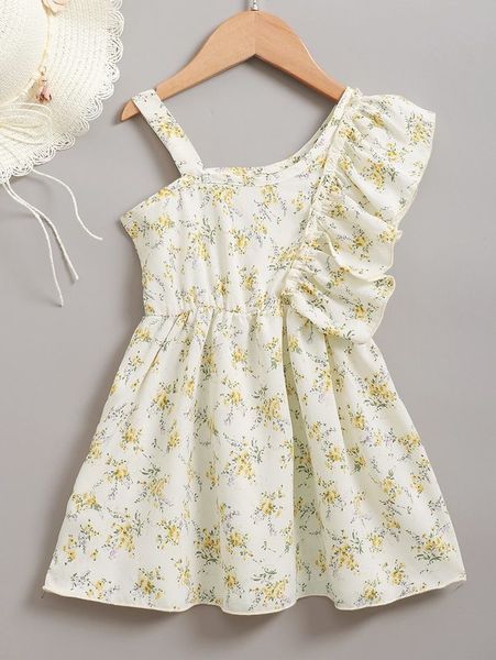 

toddler girls ditsy floral asymmetrical neck ruffle trim dress she, Red;yellow