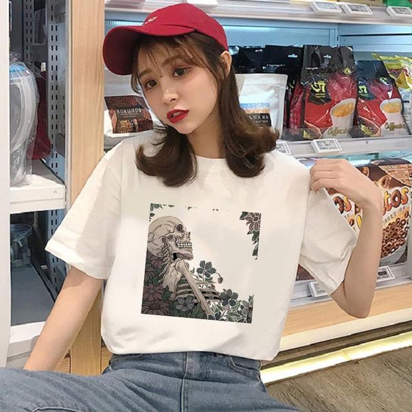 

showtly 2020 kawaii horro skull cool femal tshirt cartoon tees casual t shirt women harajuku short sleeve fun ulzzang t-sh, White