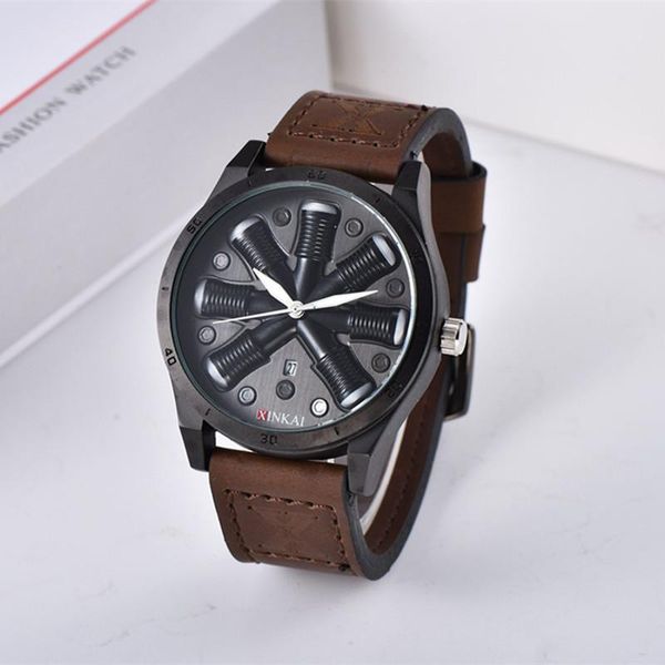 

men's watch calendar belt high-end atmosphere, Slivery;brown