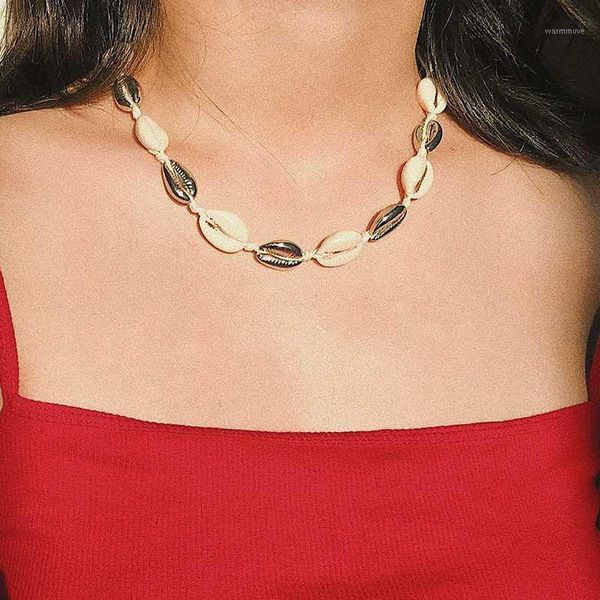

Women's Natural Cowrie Shell Necklace Handmade Knot Seashell Collar Choker Adjustable Necklaces Summer Hawaii Beach Boho Jewelry1, Golden;silver