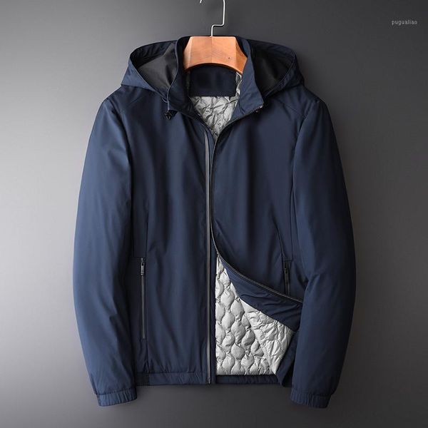 

new solid hooded jackets men autumn and winter luxury add thick padded mens jackets and coats plus size 4xl slim men clothes1, Black