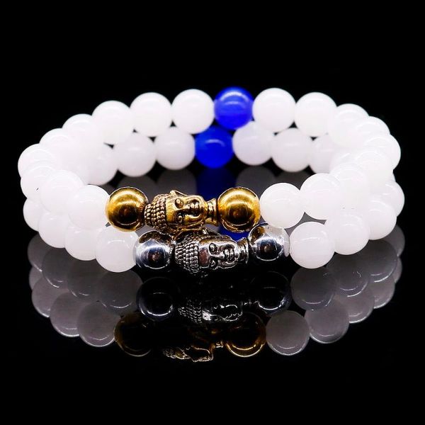 

beaded, strands 8 mm round beads bracelet buddha head natural with chalcedony stone opal for women stretch energy 2021, Black