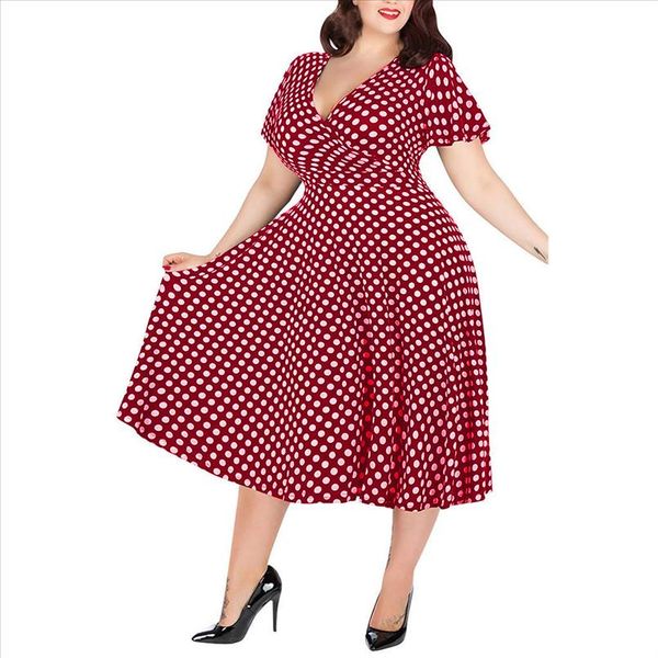

dress women dress vestidos de verano robe longue casual polyester v neck short sleeved polka dot printed belt z4, Black;gray