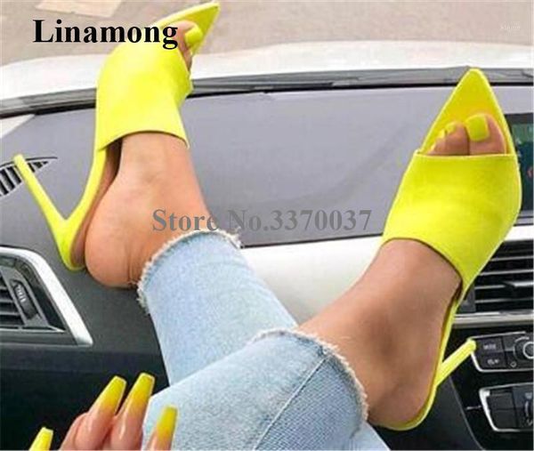 

2021 summer women pointed peep toe suede leather stiletto heel sandals yellow red slip-on high heel slippers1, Black