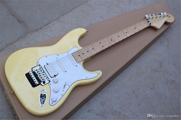 

yellow stratocaster chrome tremolo floyd rose custom body electric guitar