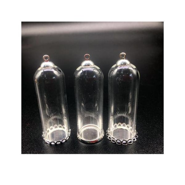 

100sets 50*18mm wishing glass dome bubble globe silver plated lace tray 8mm beads cap set diy glass vials pendant jewe bbyeol, Black
