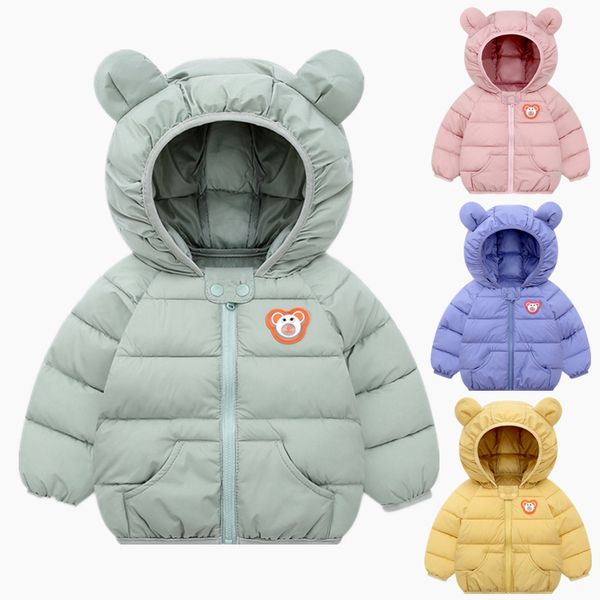 

1 2 lightweight boys and girls' 3 down clothes 4-year-old baby's warm cotton padded jacket with, Blue;gray