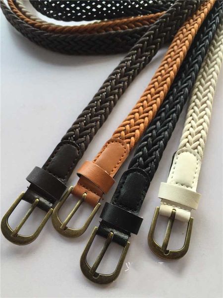 

wax women leather rope belt braided bronze belts buckle fashion dress ornaments, Black;brown