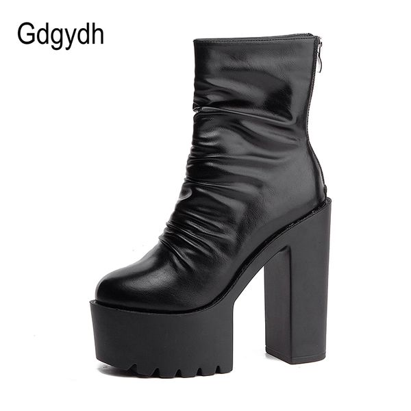 

gdgydh 2021 new autumn winter platform boots high heels back zipper black white short boots for women waterproof gothic shoes c0202