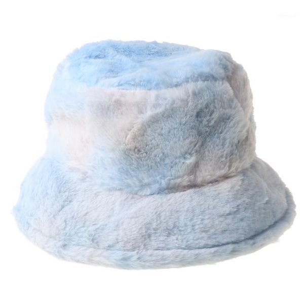 

wide brim hats women winter rainbow tie dye bucket hat fluffy plush thick warm fisherman cap t8nb1, Blue;gray
