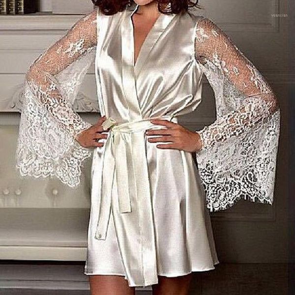 

women's robe pajama bathrobe dress long sleeve silk lace nightgown with belt sleepwear robe women bathrobe night gown loose1, Black;red