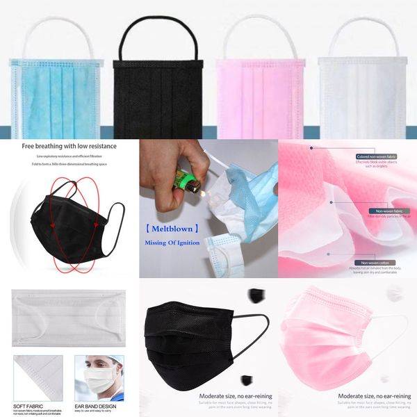 

blue black stock in disposable pink face masks mask with elastic ear loop 3 ply breathable dust c0wc