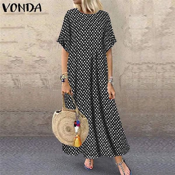 

vonda women half sleeve sundress round neck holiday dress casual loose polka dot long dresses party vestido plus size robe femme1, White;black