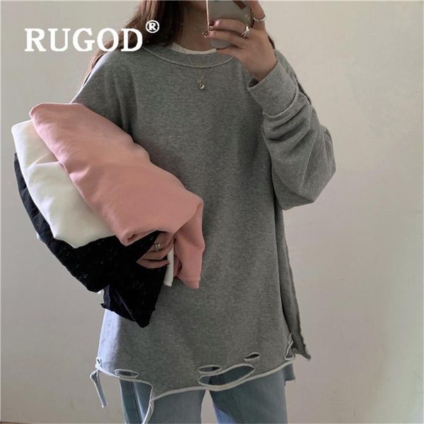 

rugod new arrival sweatshirt women fashion frayed fringe o neck long sleeve pullover casual lazy style loose hoody harajuku, Black