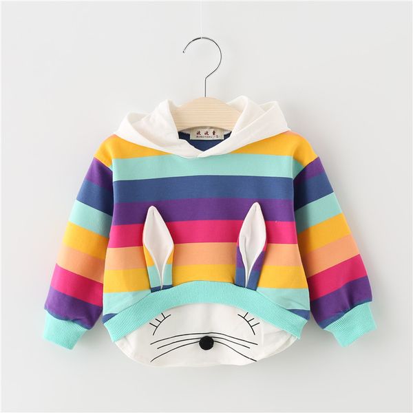 

new spring autumn baby girl clothes cotton hooded sweatshirt cartoon rabbit striped casual boy sportswear infant toddler clothes lj200824, Blue