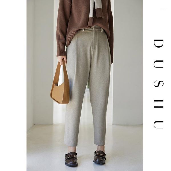 

women's pants & capris dushu wool blend plus size capri women pleated oversize loose casual autumn winter female gray high waist trouse, Black;white