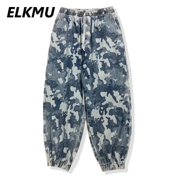 

elkmu hiphop streetwear tie dye camouflage jeans men harajuku vintage pencil denim pant men trousers fashion elastic waist he553, Blue