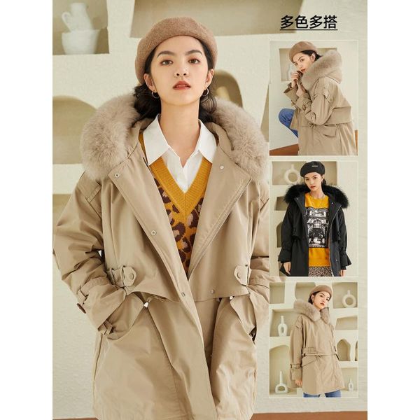 

yfl 2021 new korean loose hooded big collar pike down jacket, Black