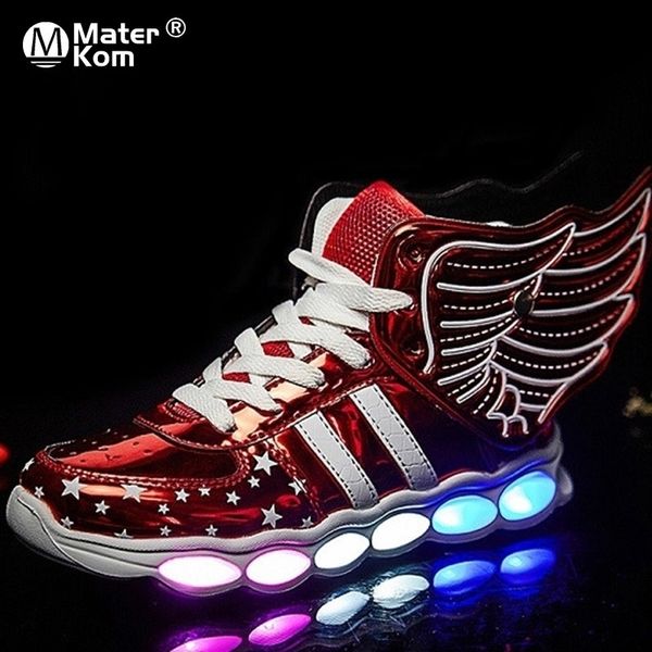 Tamanho 25-37 USB Wing de carregamento LED Sapatos de crianças com luz para crianças casuais meninos garotos sapatilhas brilhando sapato zapatilhas con luces 201130