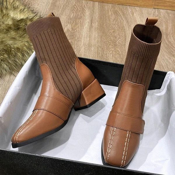

autumn ankle boots women's chunky heel korean-style semi-high heeled socks boots fashion british short tube martens 35-42 #i868, Black