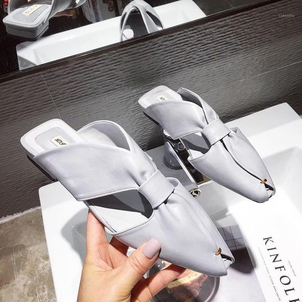 

2020 summer women slippers pointed toe korean fashion ladies outside mules shoes woman ladies bow black flats slides1